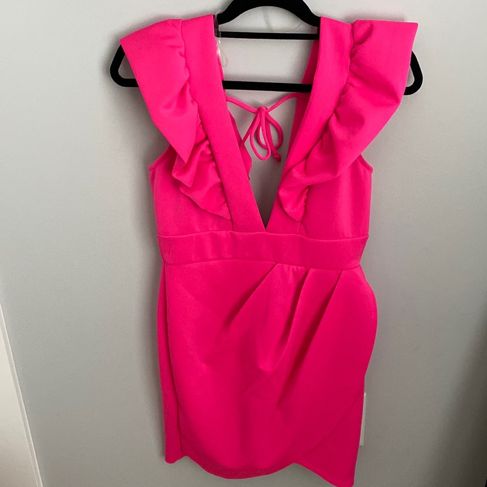 Hot pink dress with ruffle sleeve